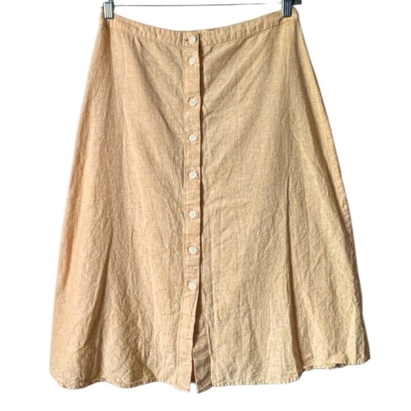 Linen Cotton Button Front A-Line Pin Up Rockabilly Full Midi Skirt Yellow Sz 12 - Picture 2 of 10